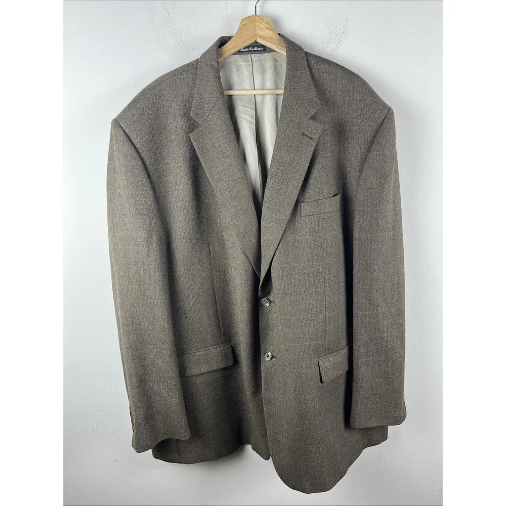 Lauren Ralph Lauren Men's 54L Brown Glen Plaid Wool Blend 2 Button Blazer Jacket